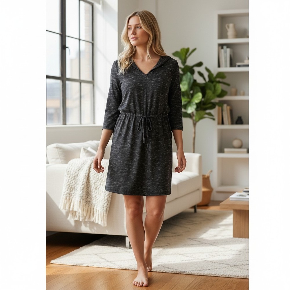 Banana Republic Womens Space Dye Hooded Drawstring Waist Dress Grey Small